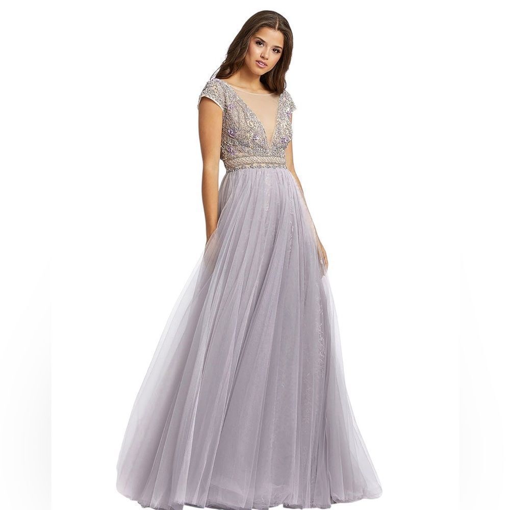Mac Duggal Lilac Embellished Cap Sleeve Dress